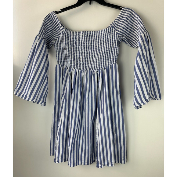 Torrid Blue Stripe Smocked Skater Dress Off The Shoulder Women's Plus Size 1 1X - Picture 10 of 11